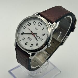 Timex Men's Easy Reader Watch Brown Leather Indiglo Day/Date Display New Battery